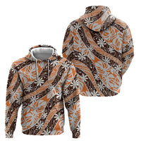 Puatou Tahiti Tiare Monstera Zip Hoodie Polynesian Pattern Curve Style LT01 - Polynesian Pride