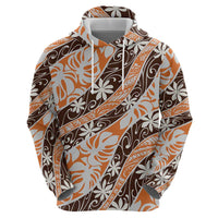 Puatou Tahiti Tiare Monstera Zip Hoodie Polynesian Pattern Curve Style LT01 - Polynesian Pride