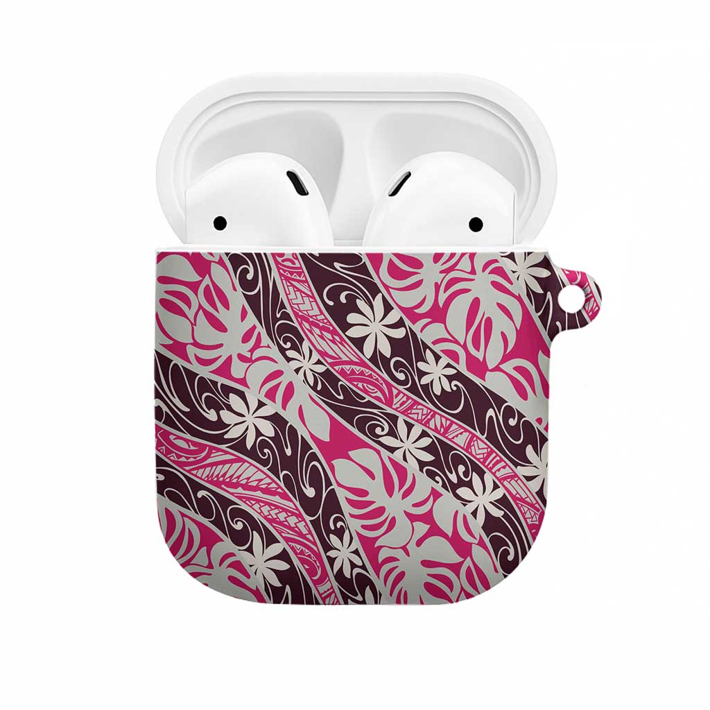 Tarona Tahiti Tiare Monstera AirPods Case Polynesian Pattern Curve Style LT01 Pink - Polynesian Pride