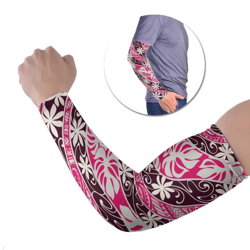 Tarona Tahiti Tiare Monstera Arm Sleeves Polynesian Pattern Curve Style LT01 Set of 2 Pink - Polynesian Pride