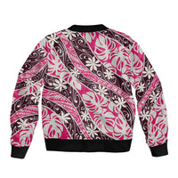 Tarona Tahiti Tiare Monstera Bomber Jacket Polynesian Pattern Curve Style LT01 - Polynesian Pride