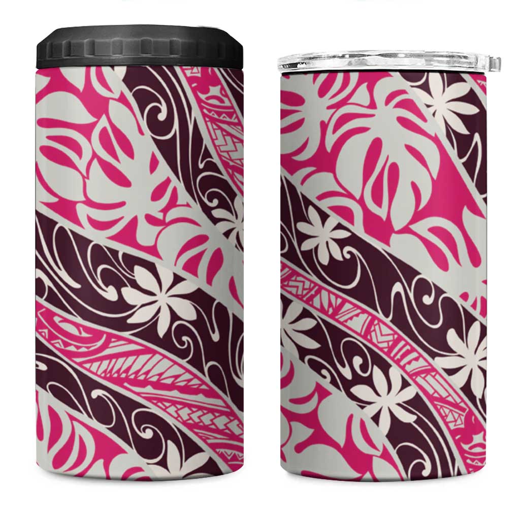 Tarona Tahiti Tiare Monstera 4 in 1 Can Cooler Tumbler Polynesian Pattern Curve Style LT01 One Size: 16 oz Pink - Polynesian Pride