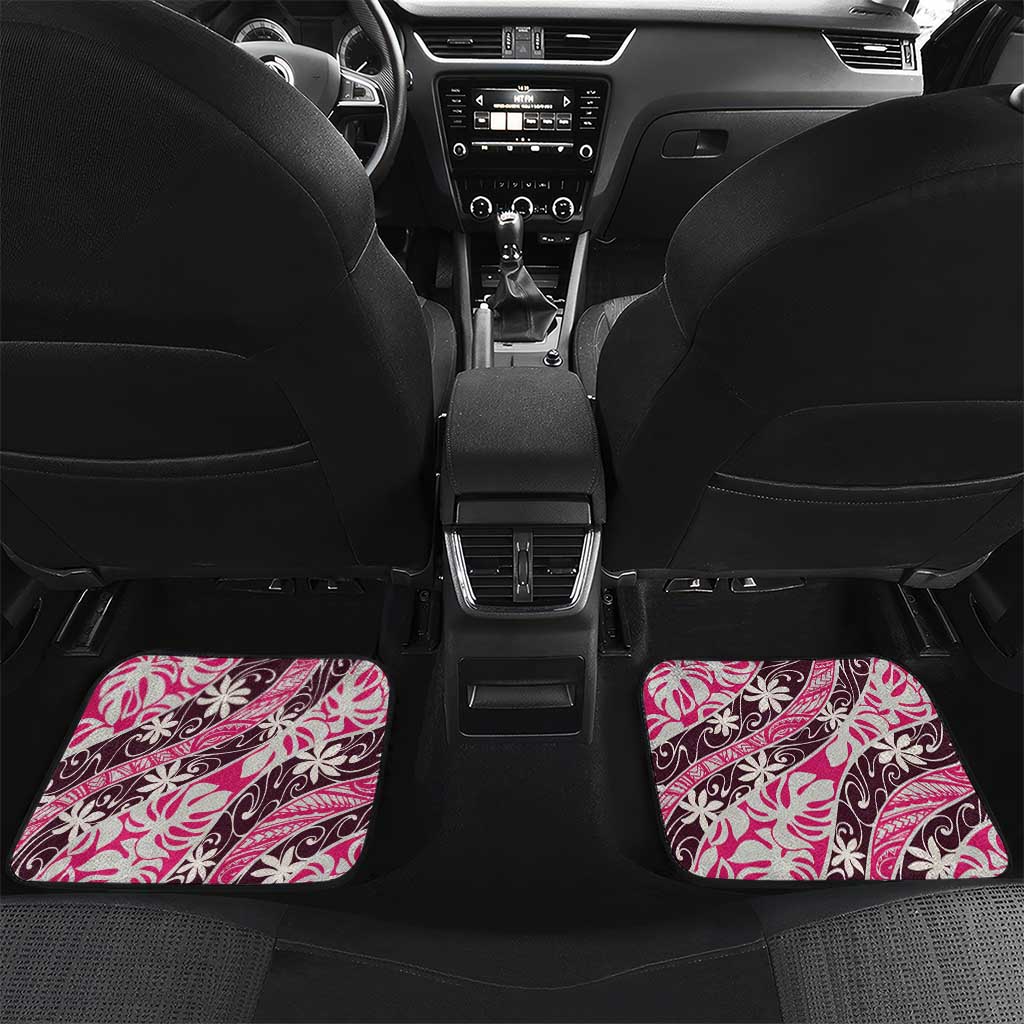 Tarona Tahiti Tiare Monstera Car Mats Polynesian Pattern Curve Style LT01 Set 2pcs - Back Pink - Polynesian Pride
