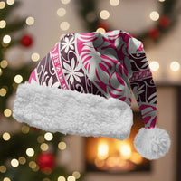 Tarona Tahiti Tiare Monstera Christmas Santa Hat Polynesian Pattern Curve Style LT01 With Fur Pink - Polynesian Pride