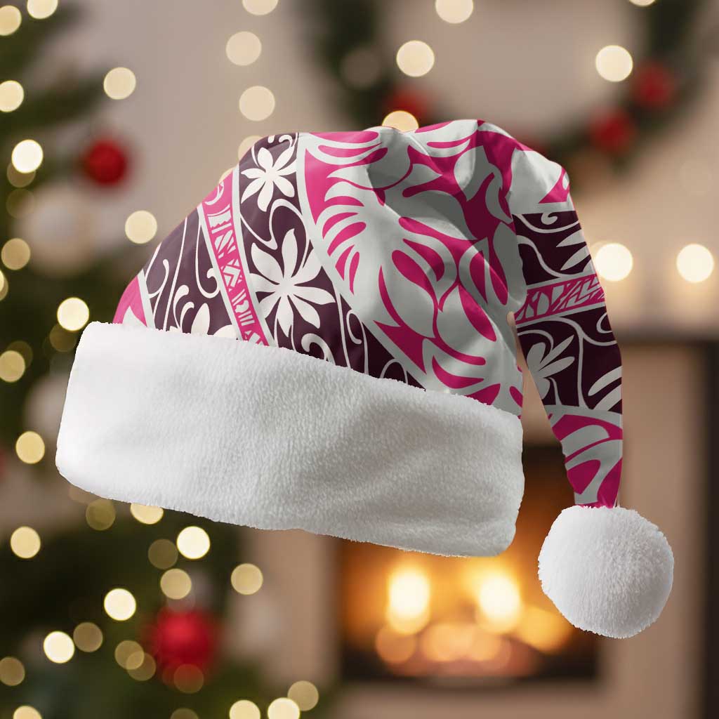 Tarona Tahiti Tiare Monstera Christmas Santa Hat Polynesian Pattern Curve Style LT01 Without Fur Pink - Polynesian Pride