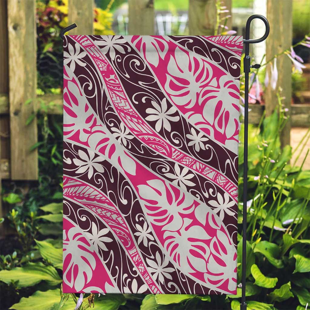 Tarona Tahiti Tiare Monstera Garden Flag Polynesian Pattern Curve Style LT01 Garden Flag Pink - Polynesian Pride