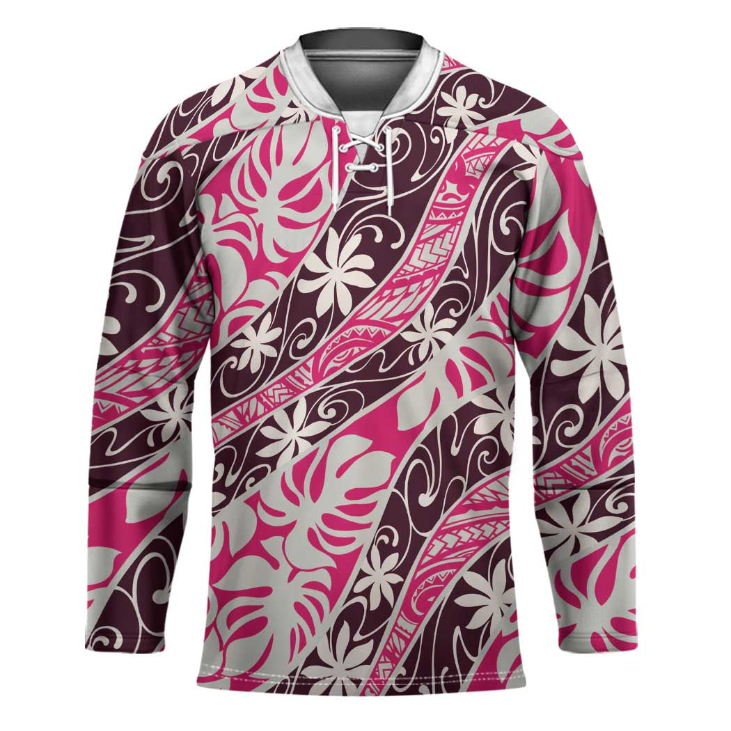 Tarona Tahiti Tiare Monstera Hockey Jersey Polynesian Pattern Curve Style LT01 Unisex Pink - Polynesian Pride