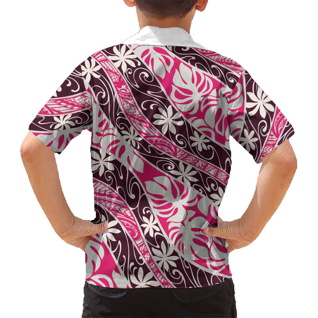 Tarona Tahiti Tiare Monstera Kid Hawaiian Shirt Polynesian Pattern Curve Style LT01 - Polynesian Pride