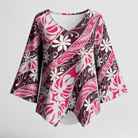 Tarona Tahiti Tiare Monstera Kimono Sleeve Blouse Polynesian Pattern Curve Style LT01 Female Pink - Polynesian Pride