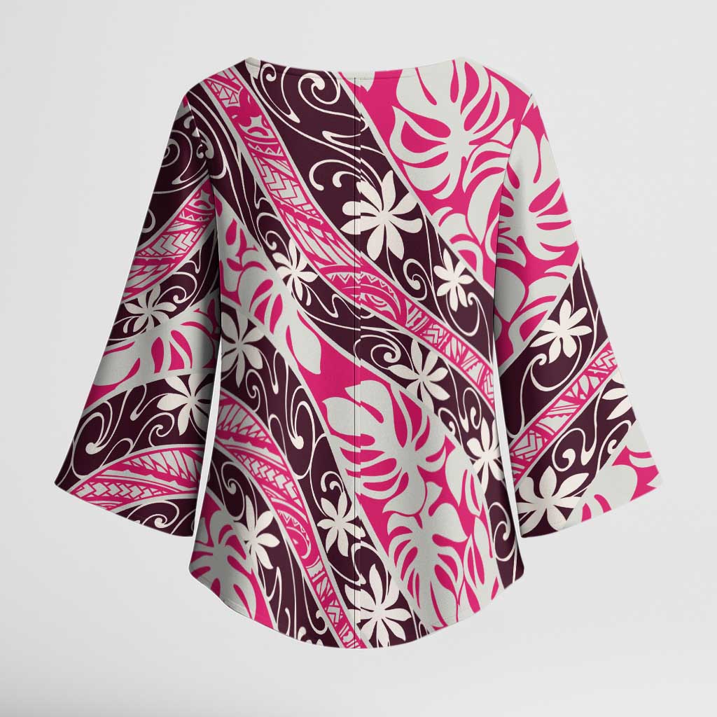 Tarona Tahiti Tiare Monstera Kimono Sleeve Blouse Polynesian Pattern Curve Style LT01 - Polynesian Pride