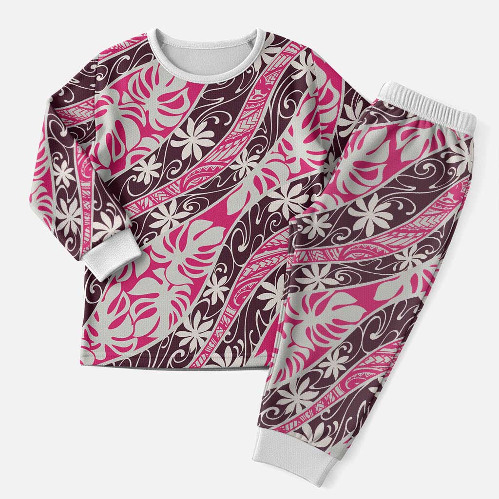 Tarona Tahiti Tiare Monstera Christmas Pajama Set Polynesian Pattern Curve Style LT01 Men Pink - Polynesian Pride