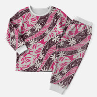 Tarona Tahiti Tiare Monstera Christmas Pajama Set Polynesian Pattern Curve Style LT01 Men Pink - Polynesian Pride