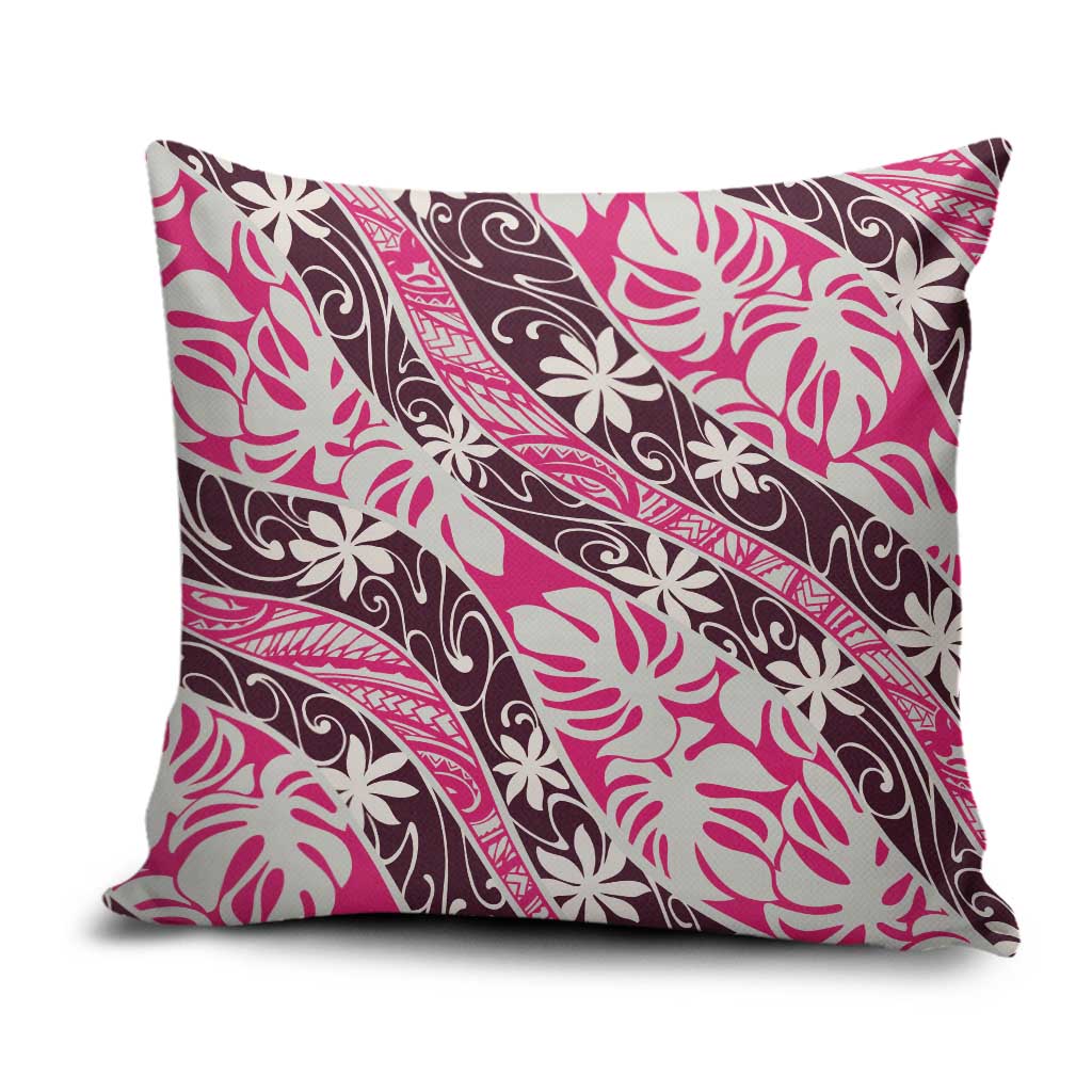 Tarona Tahiti Tiare Monstera Pillow Cover Polynesian Pattern Curve Style LT01 Pink - Polynesian Pride