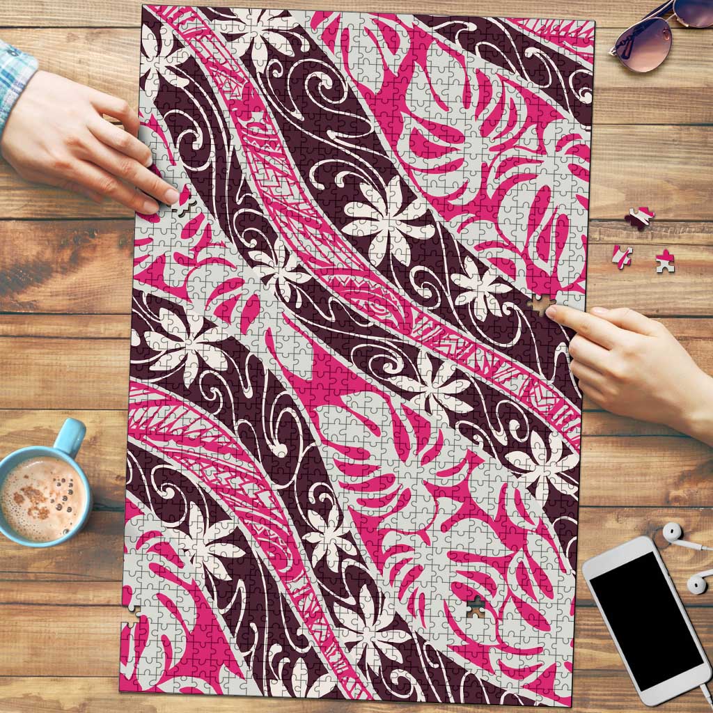 Tarona Tahiti Tiare Monstera Puzzle Polynesian Pattern Curve Style LT01 Pink - Polynesian Pride