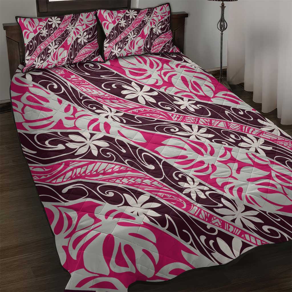 Tarona Tahiti Tiare Monstera Quilt Bed Set Polynesian Pattern Curve Style LT01 Pink - Polynesian Pride