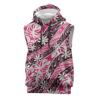 Tarona Tahiti Tiare Monstera Sleeveless Hoodie Polynesian Pattern Curve Style LT01 Pink - Polynesian Pride