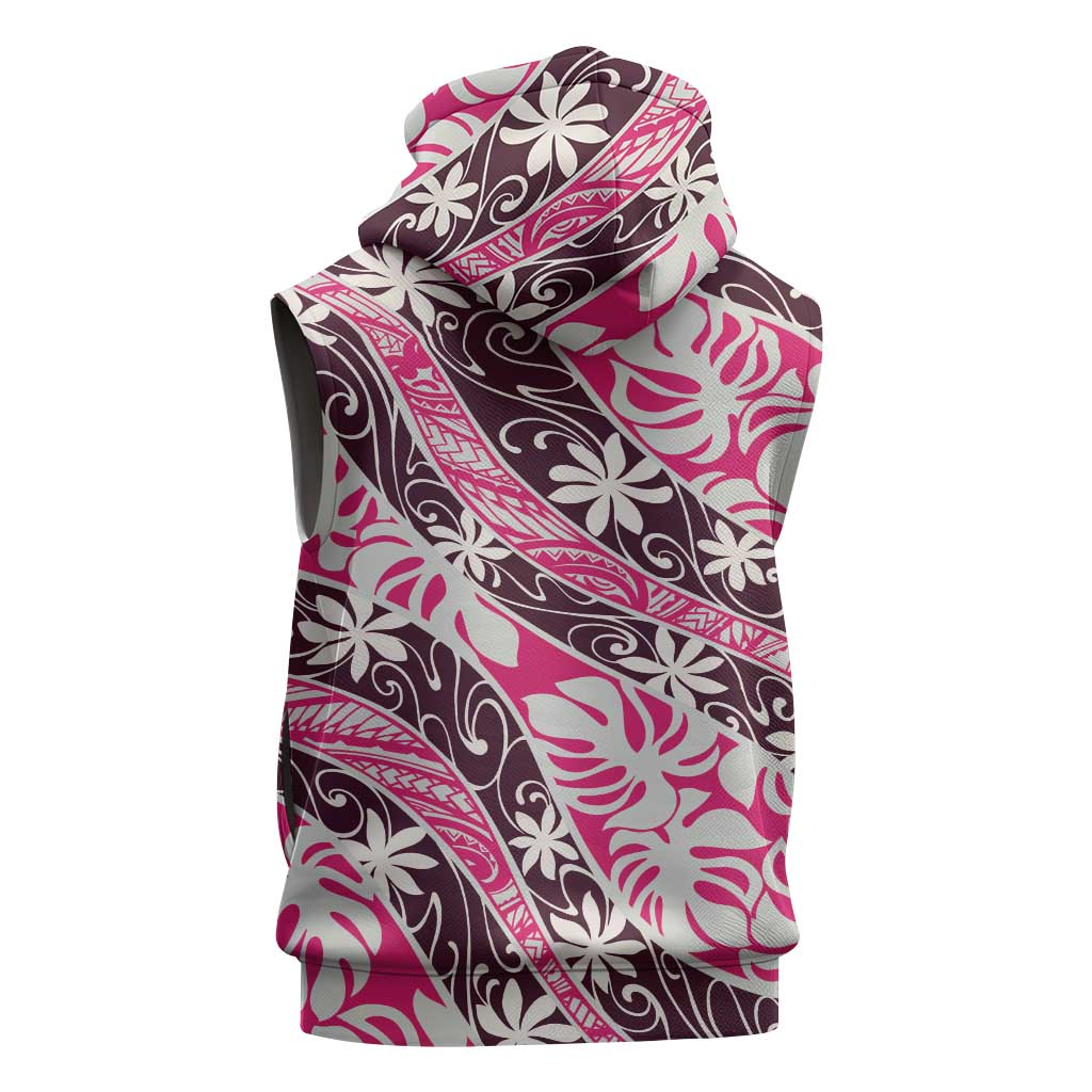 Tarona Tahiti Tiare Monstera Sleeveless Hoodie Polynesian Pattern Curve Style LT01 - Polynesian Pride