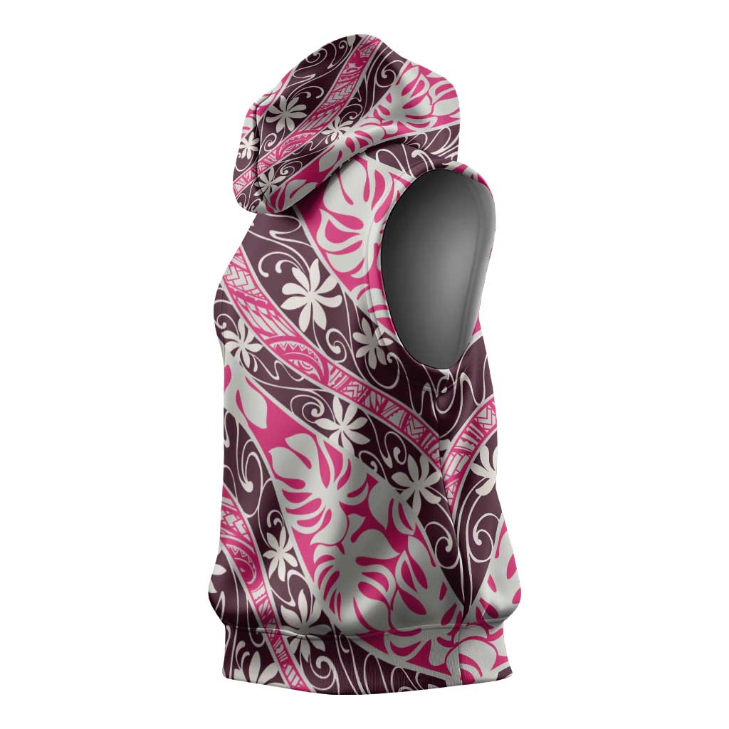 Tarona Tahiti Tiare Monstera Sleeveless Hoodie Polynesian Pattern Curve Style LT01 - Polynesian Pride