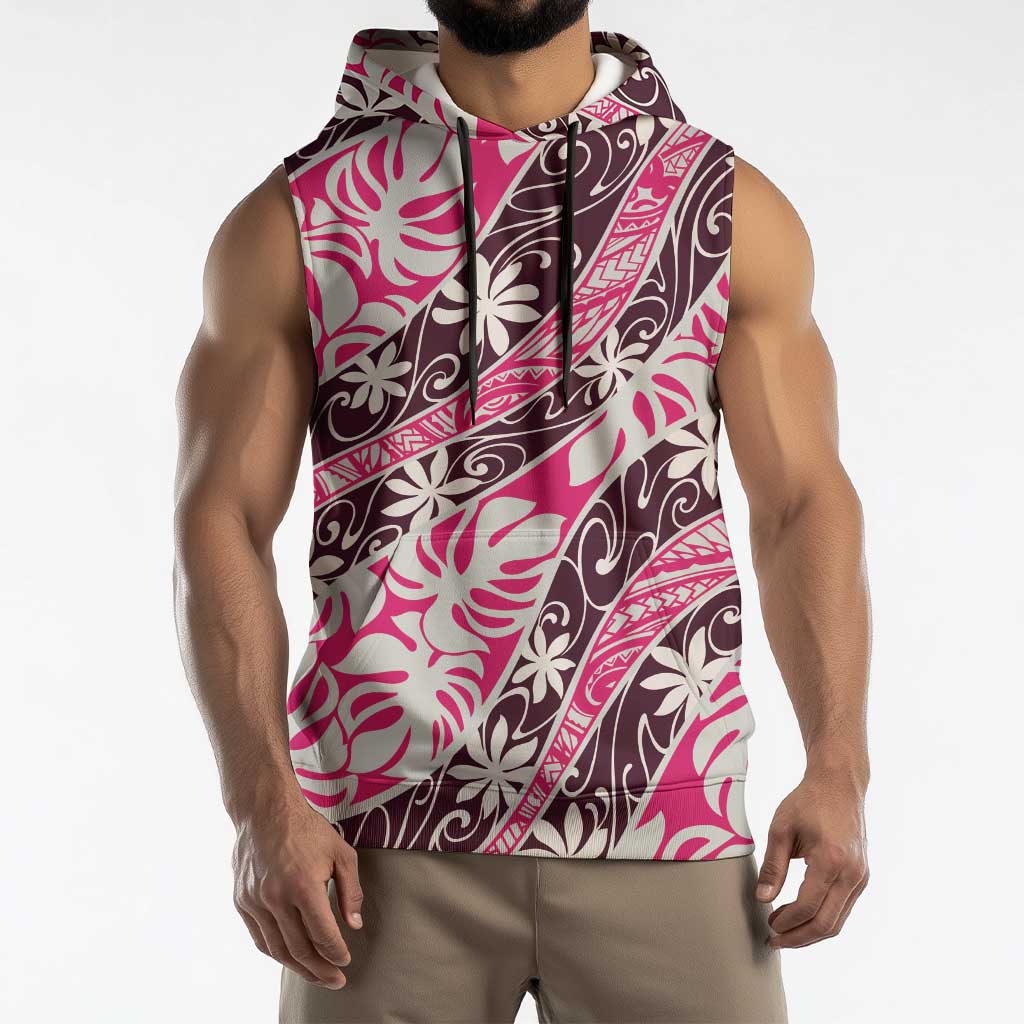 Tarona Tahiti Tiare Monstera Sleeveless Hoodie Polynesian Pattern Curve Style LT01 - Polynesian Pride