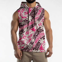 Tarona Tahiti Tiare Monstera Sleeveless Hoodie Polynesian Pattern Curve Style LT01 - Polynesian Pride
