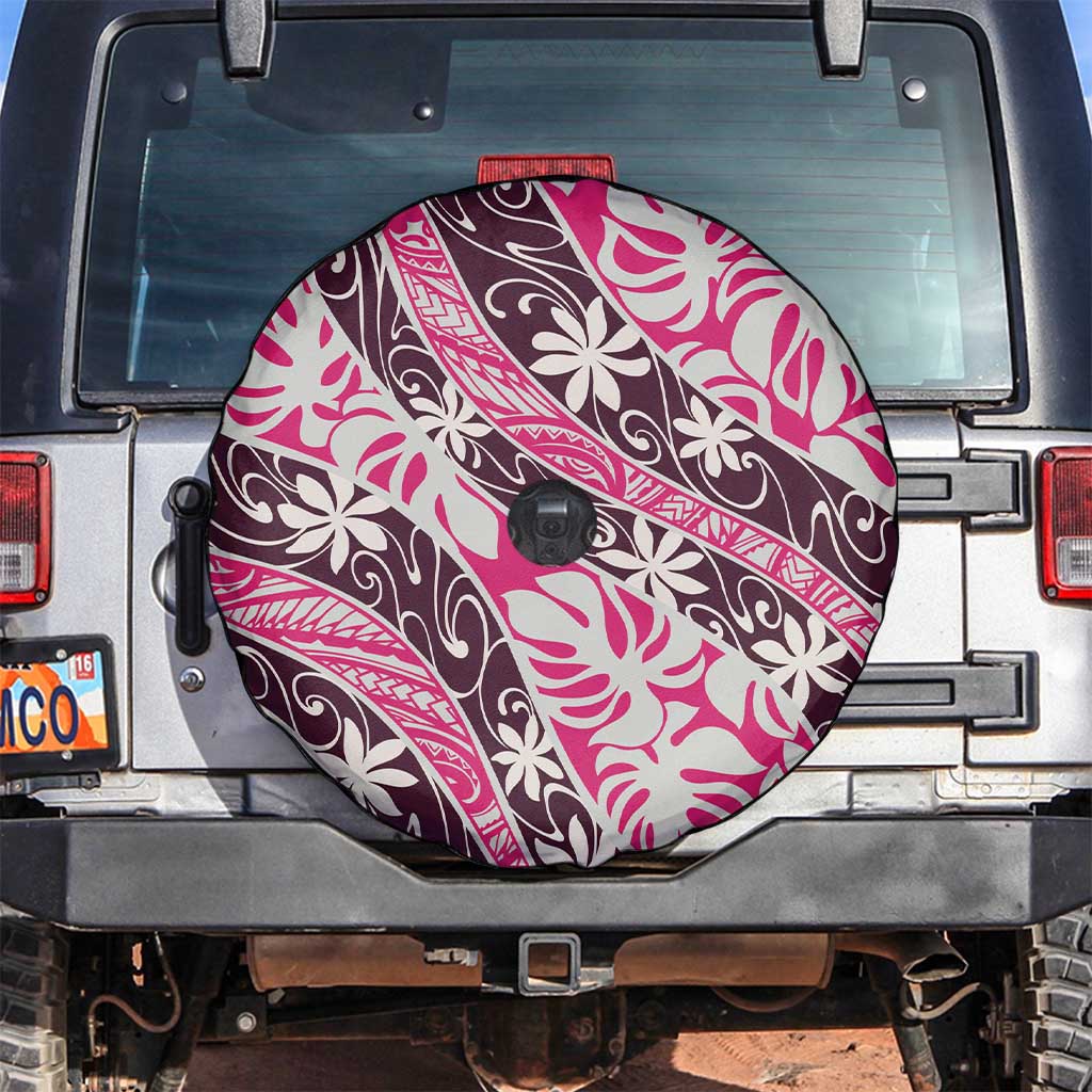 Tarona Tahiti Tiare Monstera Spare Tire Cover Polynesian Pattern Curve Style LT01 Pink - Polynesian Pride
