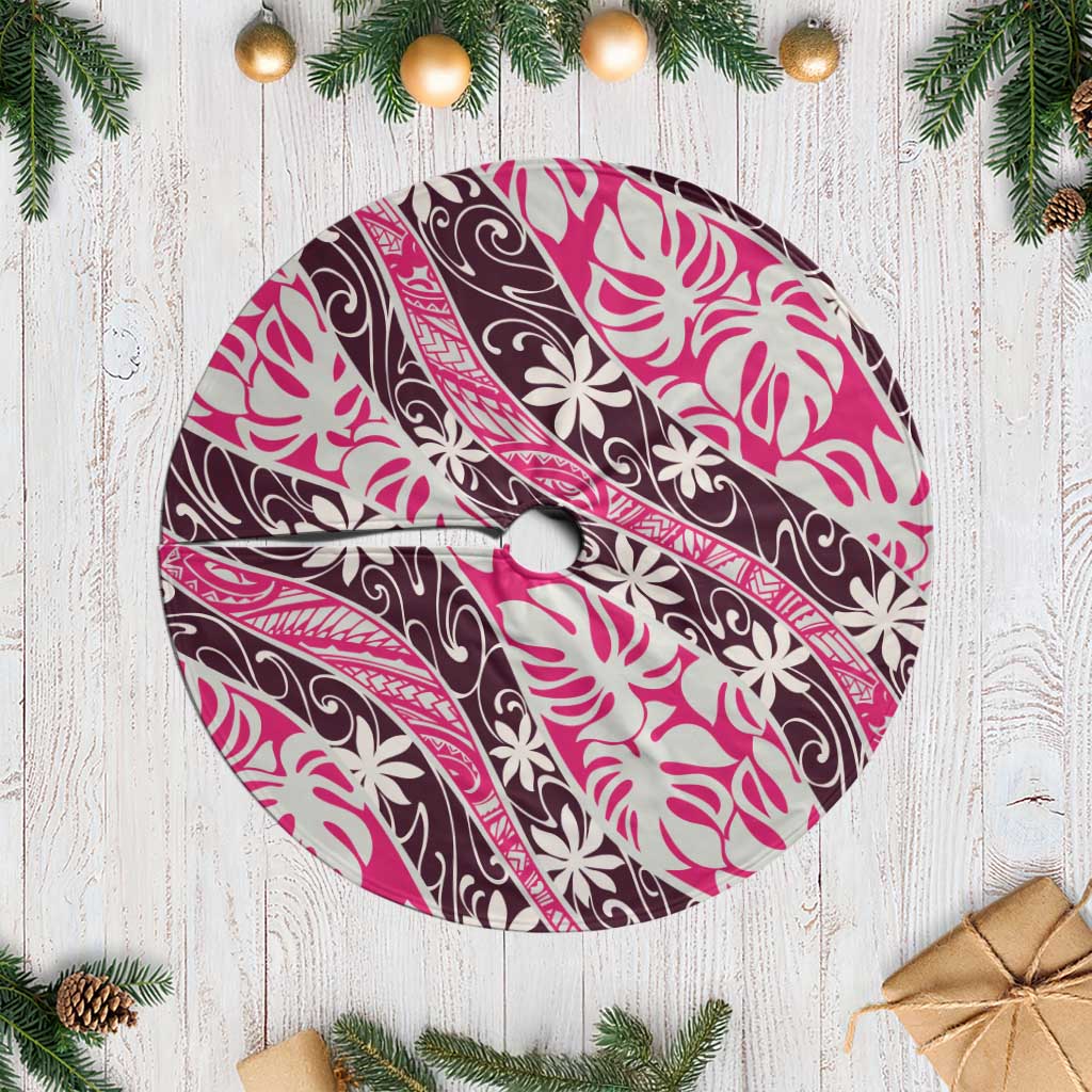 Tarona Tahiti Tiare Monstera Tree Skirt Polynesian Pattern Curve Style LT01 Casual Pink - Polynesian Pride