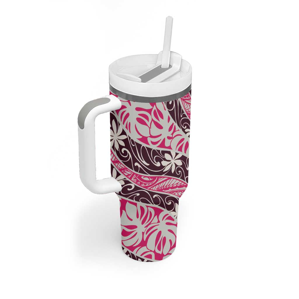 Tarona Tahiti Tiare Monstera Tumbler With Handle Polynesian Pattern Curve Style LT01 - Polynesian Pride