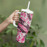 Tarona Tahiti Tiare Monstera Tumbler With Handle Polynesian Pattern Curve Style LT01 - Polynesian Pride