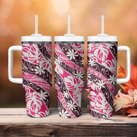 Tarona Tahiti Tiare Monstera Tumbler With Handle Polynesian Pattern Curve Style LT01 - Polynesian Pride
