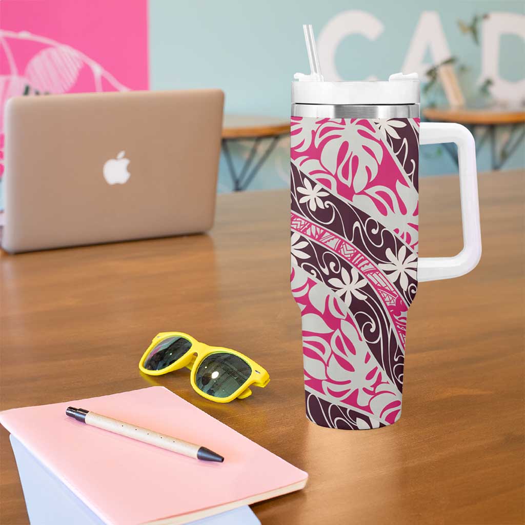 Tarona Tahiti Tiare Monstera Tumbler With Handle Polynesian Pattern Curve Style LT01 - Polynesian Pride