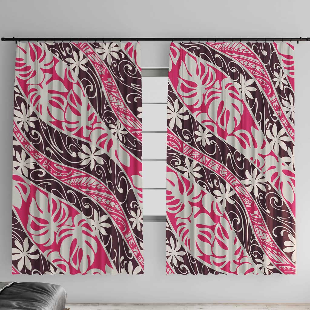 Tarona Tahiti Tiare Monstera Window Curtain Polynesian Pattern Curve Style LT01 With Hooks Pink - Polynesian Pride