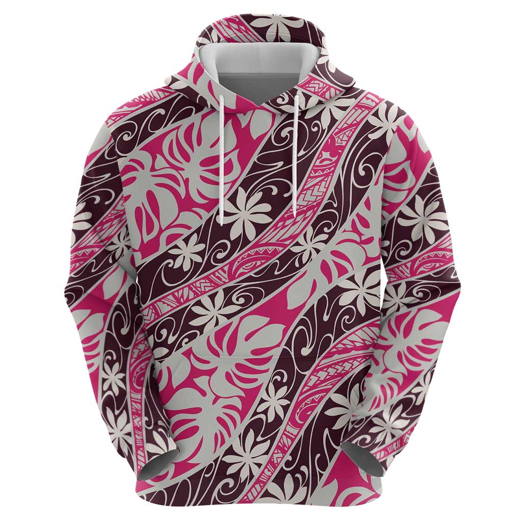Tarona Tahiti Tiare Monstera Zip Hoodie Polynesian Pattern Curve Style LT01 - Polynesian Pride