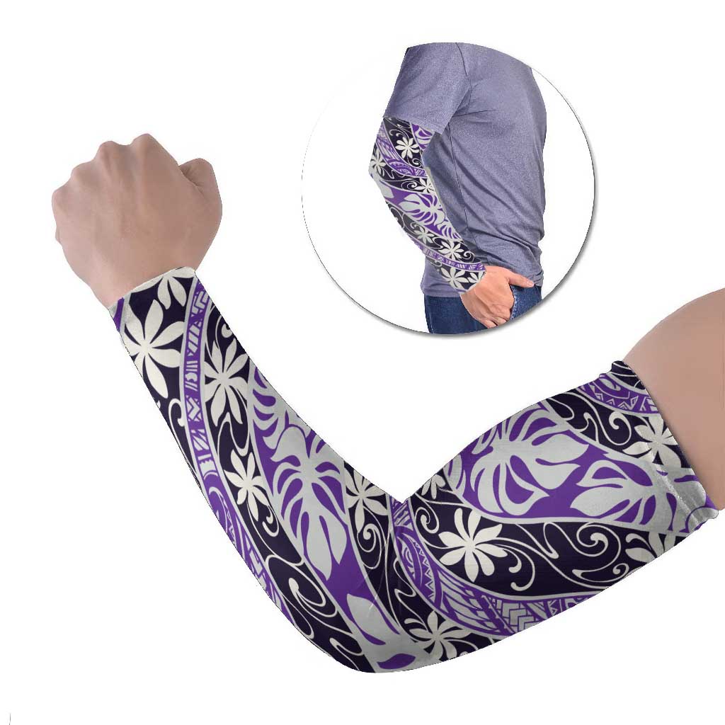 Vareau Tahiti Tiare Monstera Arm Sleeves Polynesian Pattern Curve Style LT01 Set of 2 Purple - Polynesian Pride