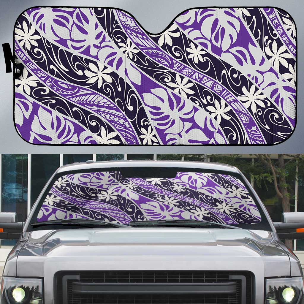 Vareau Tahiti Tiare Monstera Auto Sun Shade Polynesian Pattern Curve Style LT01 Purple - Polynesian Pride