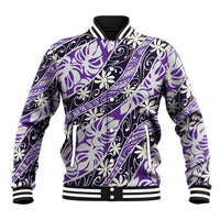 Vareau Tahiti Tiare Monstera Baseball Jacket Polynesian Pattern Curve Style LT01 Unisex Purple - Polynesian Pride