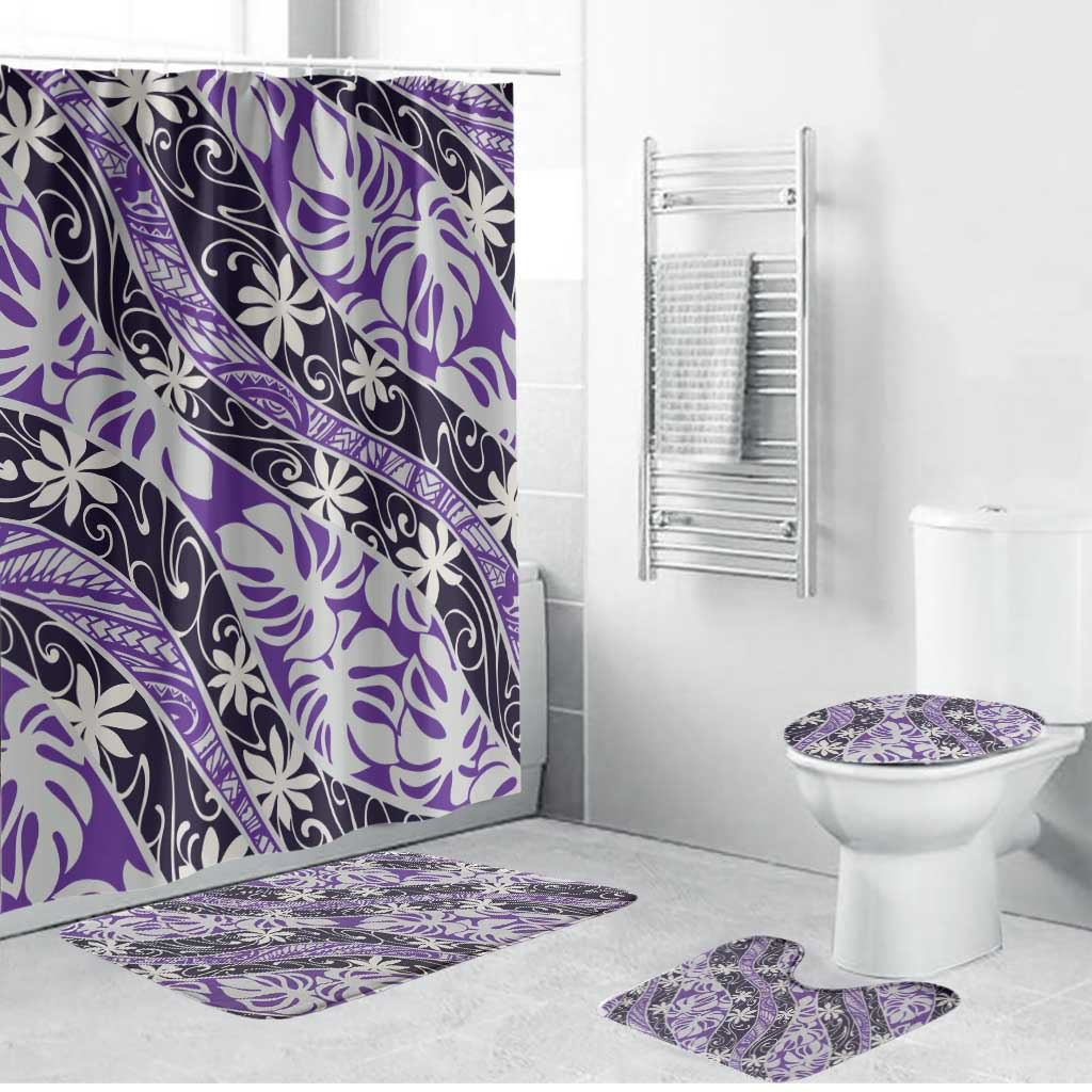 Vareau Tahiti Tiare Monstera Bathroom Set Polynesian Pattern Curve Style LT01 Bathroom Set (4 pcs) Purple - Polynesian Pride