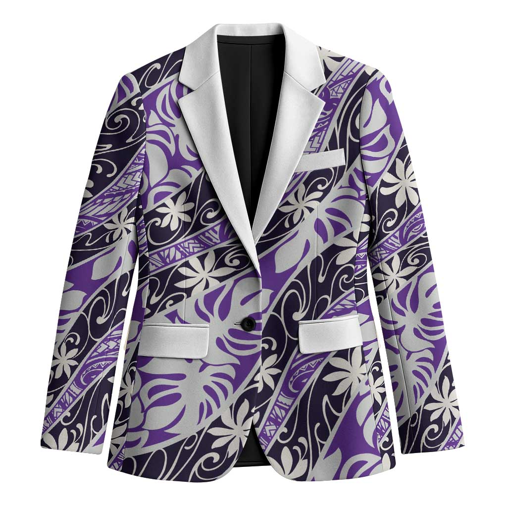 Vareau Tahiti Tiare Monstera Blazer Polynesian Pattern Curve Style LT01 Unisex Purple - Polynesian Pride