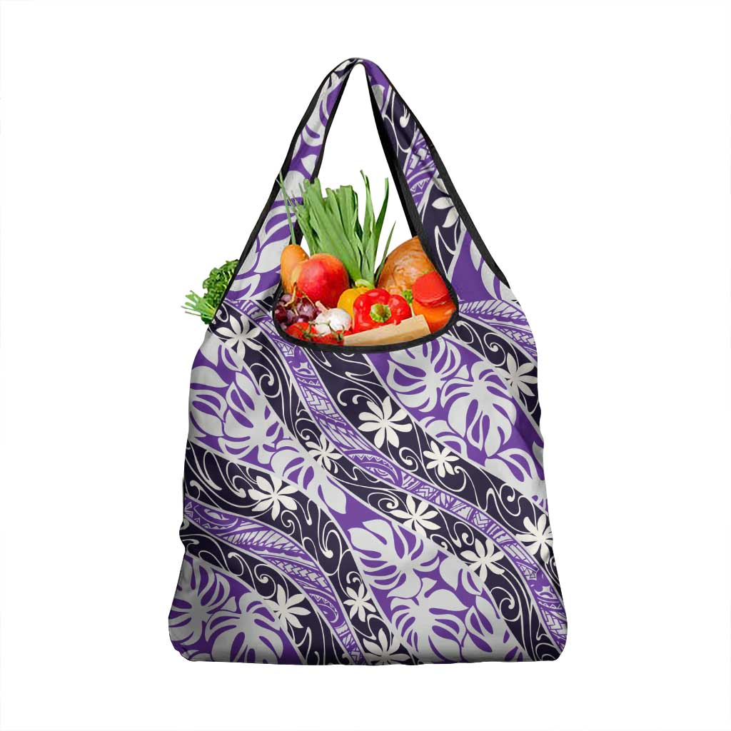 Vareau Tahiti Tiare Monstera Grocery Bag Polynesian Pattern Curve Style LT01 1-pack One Size Purple - Polynesian Pride