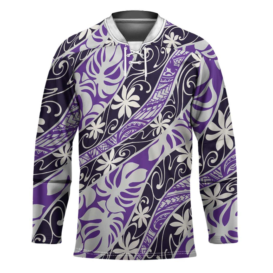 Vareau Tahiti Tiare Monstera Hockey Jersey Polynesian Pattern Curve Style LT01 Unisex Purple - Polynesian Pride