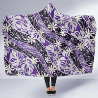 Vareau Tahiti Tiare Monstera Hooded Blanket Polynesian Pattern Curve Style LT01 One Size Purple - Polynesian Pride
