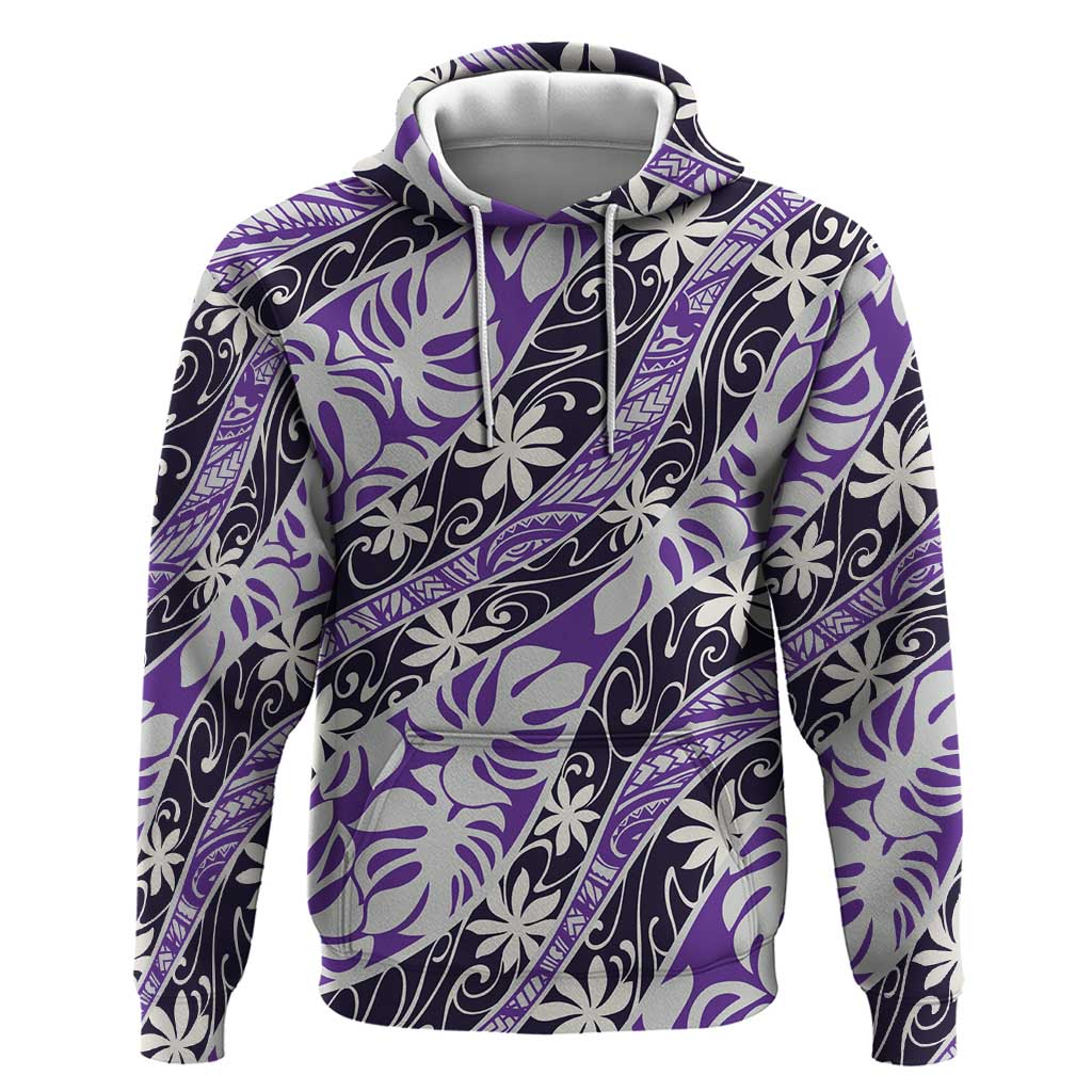 Vareau Tahiti Tiare Monstera Hoodie Polynesian Pattern Curve Style LT01 Pullover Hoodie Purple - Polynesian Pride