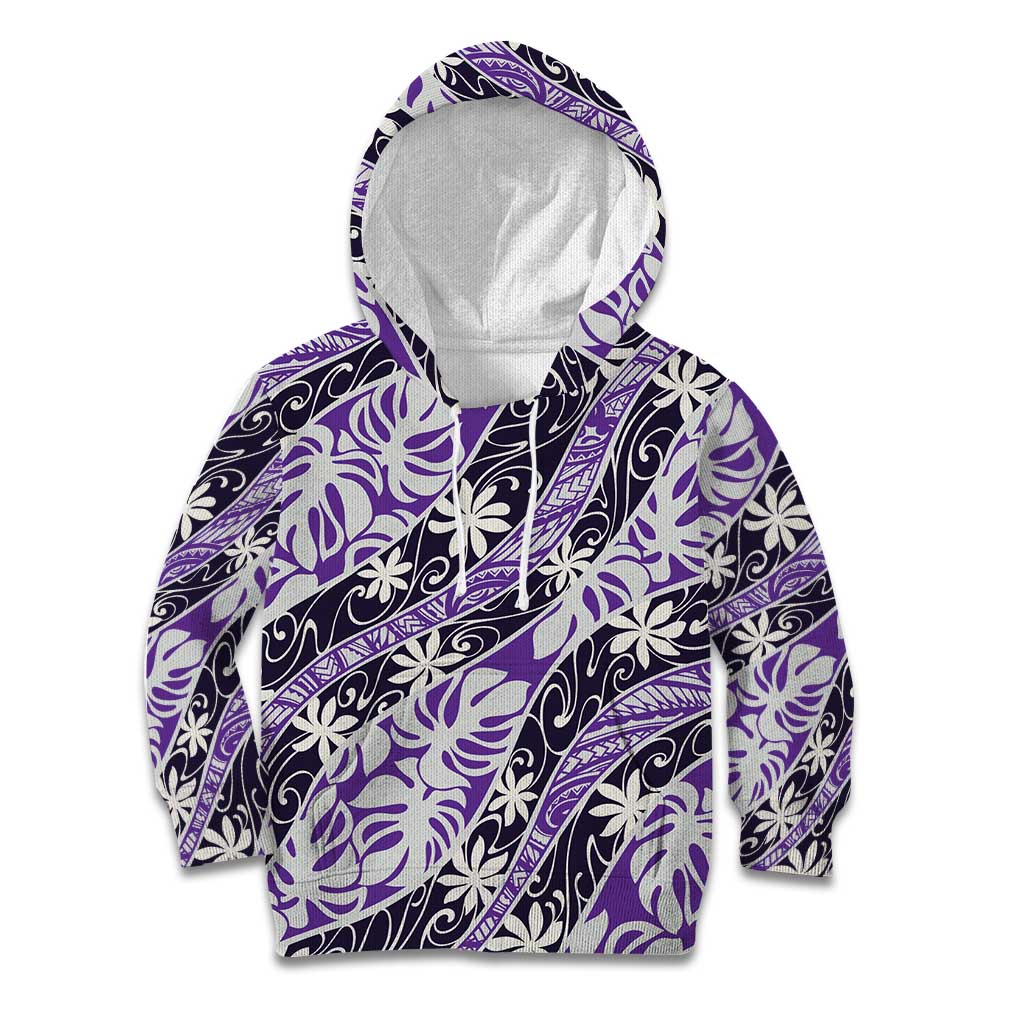 Vareau Tahiti Tiare Monstera Kid Hoodie Polynesian Pattern Curve Style LT01 Hoodie Purple - Polynesian Pride