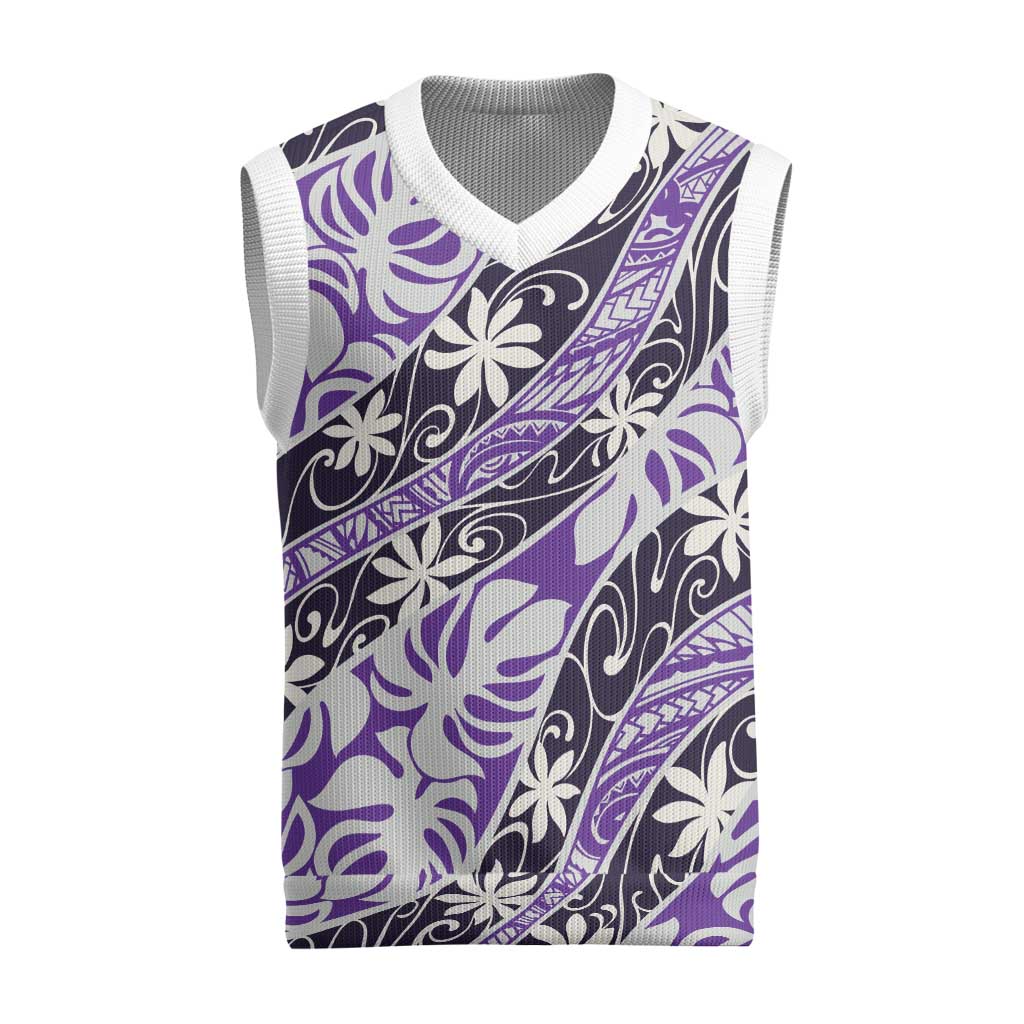 Vareau Tahiti Tiare Monstera Christmas Knitted V-Neck Vest Polynesian Pattern Curve Style LT01 Purple - Polynesian Pride