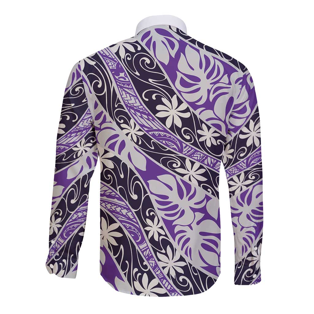 Vareau Tahiti Tiare Monstera Long Sleeve Button Shirt Polynesian Pattern Curve Style LT01 - Polynesian Pride