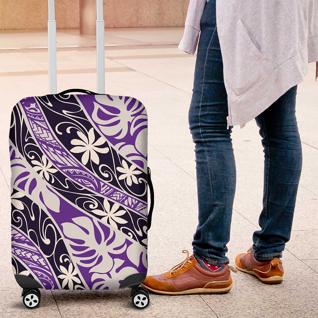 Vareau Tahiti Tiare Monstera Luggage Cover Polynesian Pattern Curve Style LT01 Purple - Polynesian Pride
