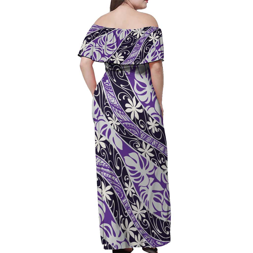 Vareau Tahiti Tiare Monstera Off Shoulder Maxi Dress Polynesian Pattern Curve Style LT01 - Polynesian Pride