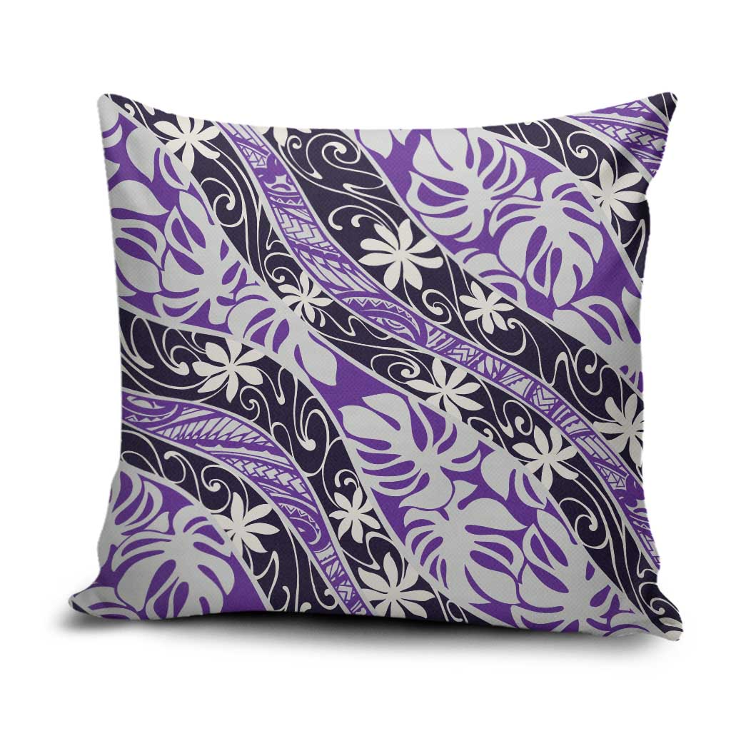 Vareau Tahiti Tiare Monstera Pillow Cover Polynesian Pattern Curve Style LT01 Purple - Polynesian Pride