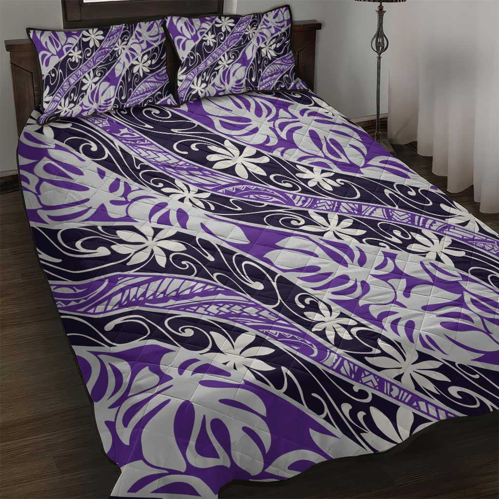 Vareau Tahiti Tiare Monstera Quilt Bed Set Polynesian Pattern Curve Style LT01 Purple - Polynesian Pride