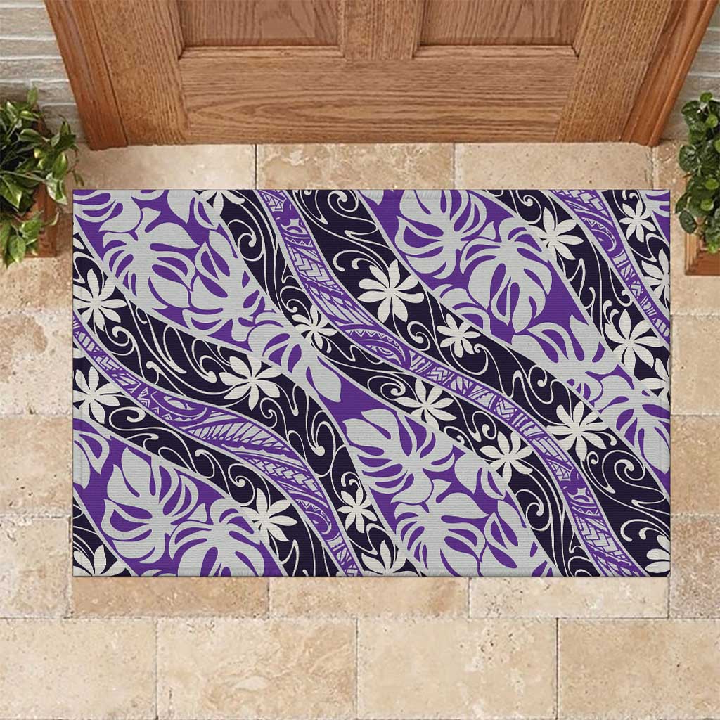 Vareau Tahiti Tiare Monstera Rubber Doormat Polynesian Pattern Curve Style LT01 Purple - Polynesian Pride