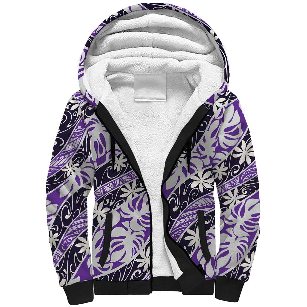 Vareau Tahiti Tiare Monstera Sherpa Hoodie Polynesian Pattern Curve Style LT01 Unisex Purple - Polynesian Pride